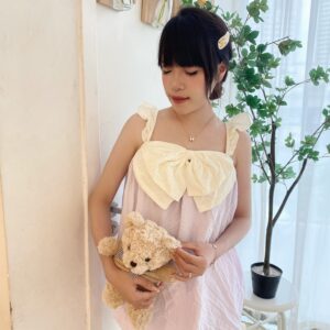 Đồ ngủ nữ cộc tay màu tím có nơ